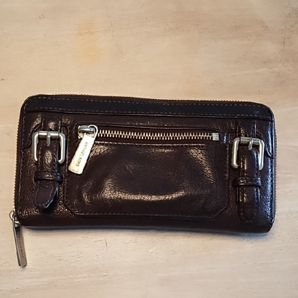 Michael Kors Dark Brown Leather Wallet with Silver Hardware